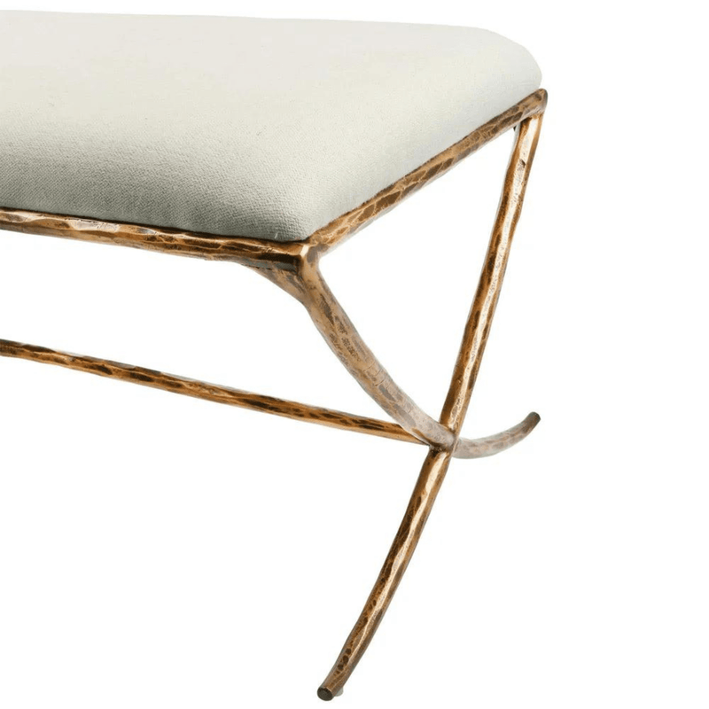 Florabelle Living Chairs Leo Upholstered Bench Gold in Natural Linen