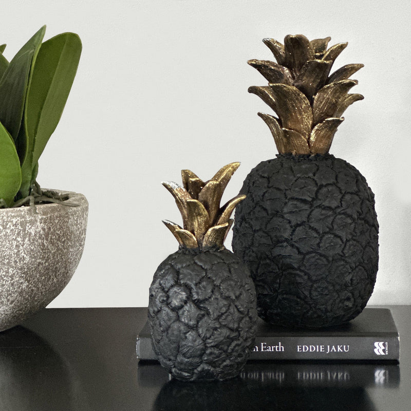 Florabelle Living Decorative Carina Black Pineapple with Gold Leaves Small