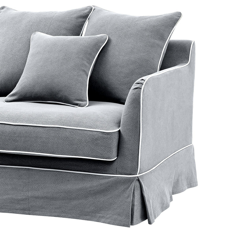 Florabelle Living Sofa Beds Noosa 3 Seat Hamptons Queen Sofa Bed Grey W/White Piping Linen Blend