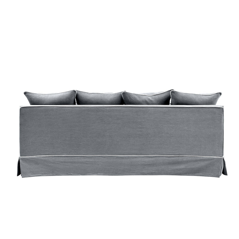 Florabelle Living Sofa Beds Noosa 3 Seat Hamptons Queen Sofa Bed Grey W/White Piping Linen Blend