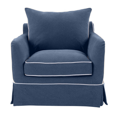 Florabelle Living Armchairs Noosa Hamptons Armchair Navy W/White Piping Linen Blend