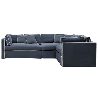 Oneworld Collection sofas Marbella Modular Sofa Navy with White Piping Left