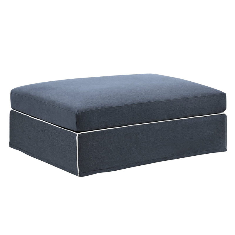 Oneworld Collection Ottomans Marbella Ottoman Navy w White Piping