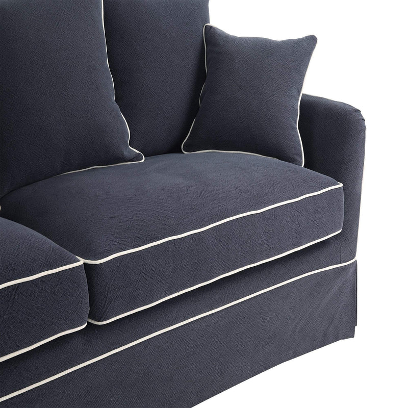 Oneworld Collection sofas Slip Cover Only - Noosa 3 Seat Hamptons Sofa Navy W/White Piping