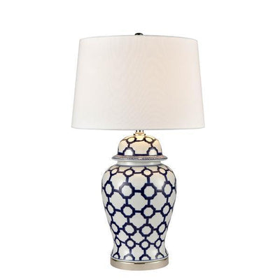 Oneworld Collection table & desk lamps Lucca Blue & White Jar Shaped Lamp & Shade