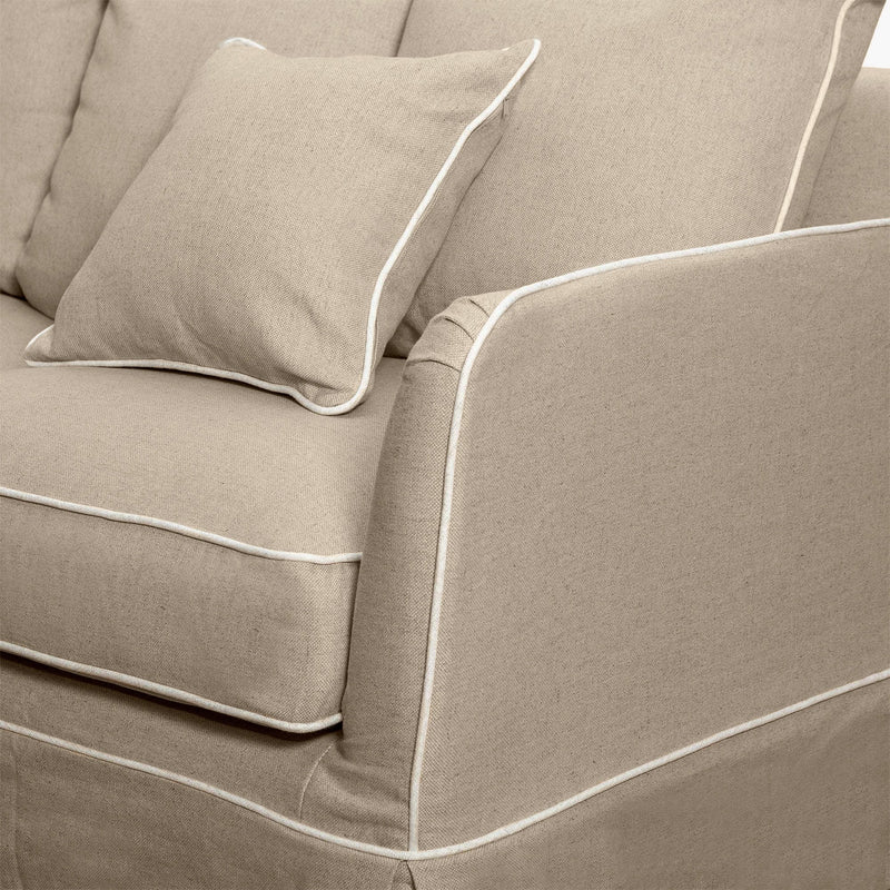 Oneworld Collection sofas Slip Cover Only - Noosa 2 Seat Hamptons Sofa Natural W/White Piping