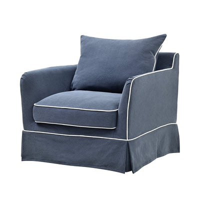Oneworld Collection armchairs Armchair Slip Cover - Noosa Navy with White Piping