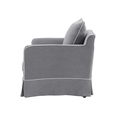 Noosa Hamptons Armchair Grey W/White Piping Linen Blend