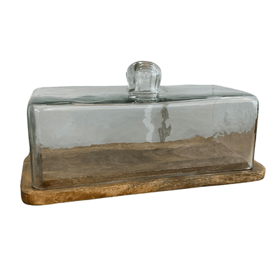Florabelle Living Serveware Rectangular 30cm Glass Cloche with Mango Wood Base