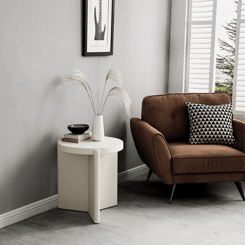 Seek & Ramble Side Tables Delos Round 50cm Side Table Faux Stone White