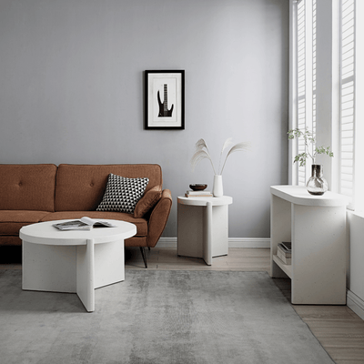 Seek & Ramble Side Tables Delos Round 50cm Side Table Faux Stone White