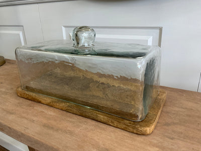 Florabelle Living Serveware Rectangular 30cm Glass Cloche with Mango Wood Base