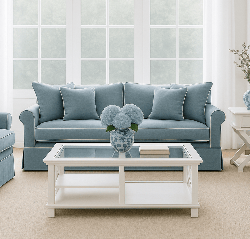 Oneworld Collection 3 Seat Avalon 3 Seat Hamptons Sofa Beach Linen Blend