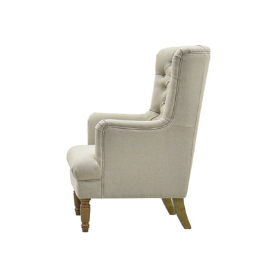 Oneworld Collection NZ Armchairs Bayside Natural Hamptons Button Tufted Winged Armchair W/Wooden Legs