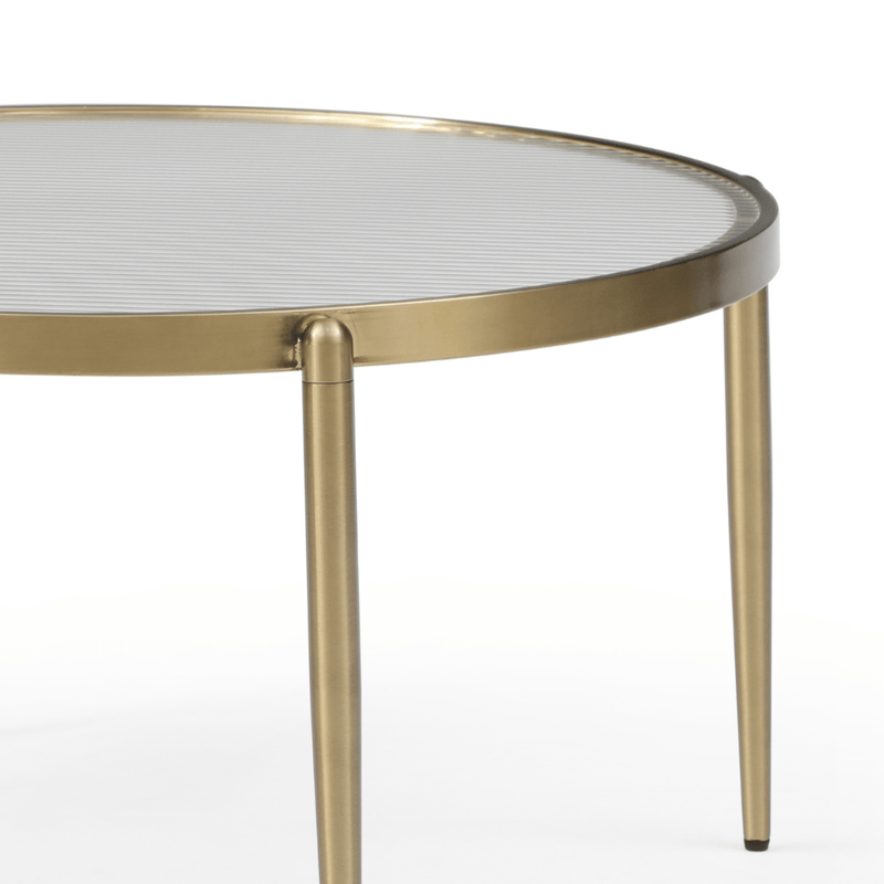 Seek & Ramble Coffee Tables Gatsby 70cm Round Coffee Table Fluted Glass & Gold Metal