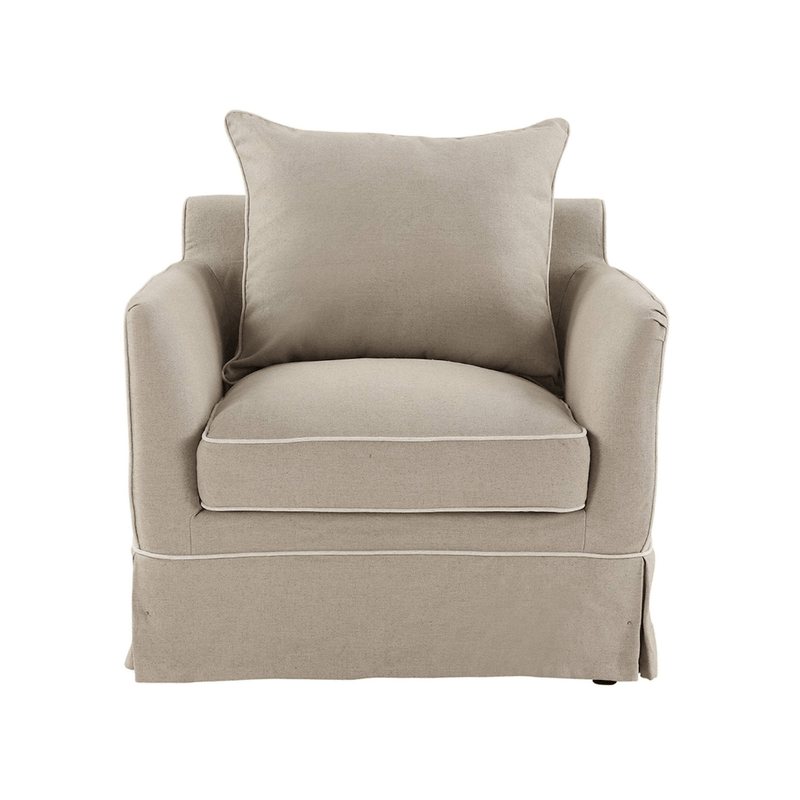 Oneworld Collection Armchairs Noosa Hamptons Armchair Natural W/White Piping Linen Blend