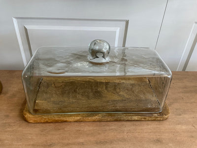 Florabelle Living Serveware Rectangular 30cm Glass Cloche with Mango Wood Base