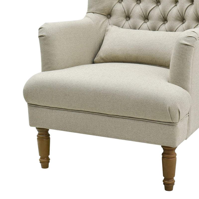 Oneworld Collection NZ Armchairs Bayside Natural Hamptons Button Tufted Winged Armchair W/Wooden Legs