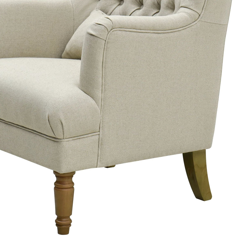 Oneworld Collection NZ Armchairs Bayside Natural Hamptons Button Tufted Winged Armchair W/Wooden Legs