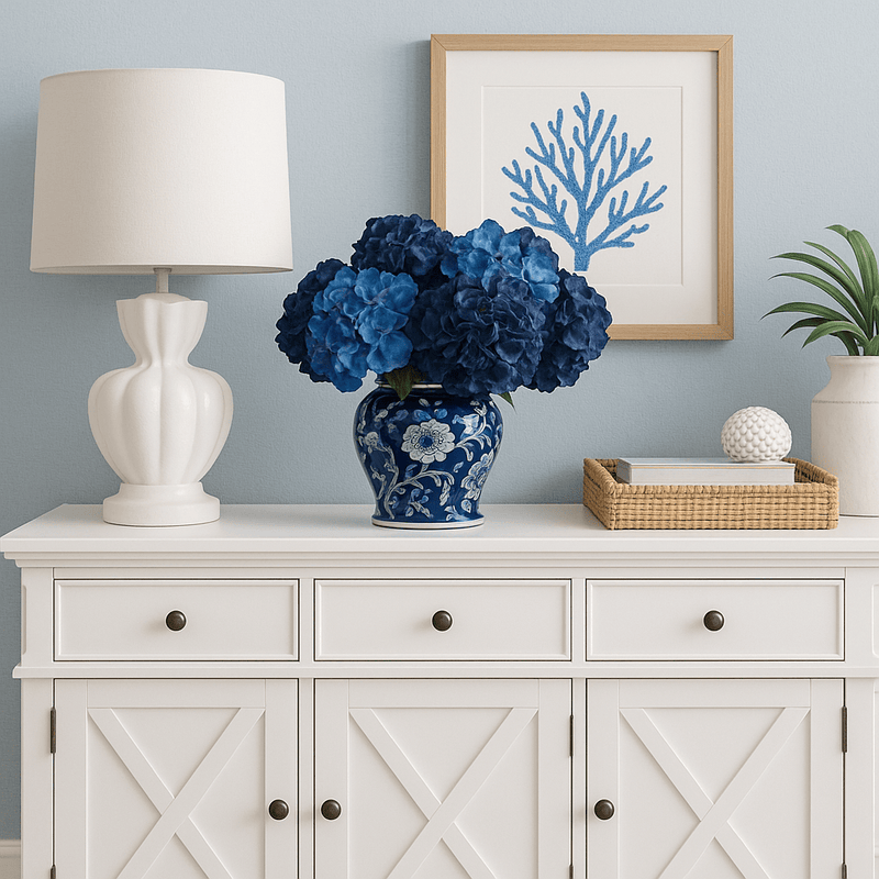 Oneworld Collection NZ Faux Plants Large Ball Hydrangea Stems - Navy