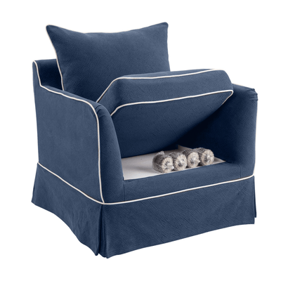 Oneworld Collection NZ Slip Covers Noosa Armchair  Navy with White Piping Slip Cover Only