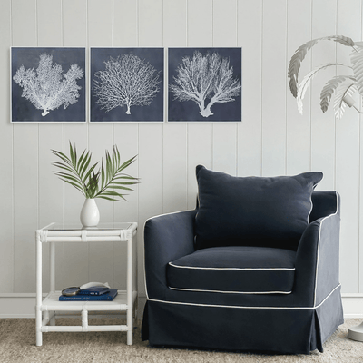 Oneworld Collection NZ Slip Covers Noosa Armchair  Navy with White Piping Slip Cover Only
