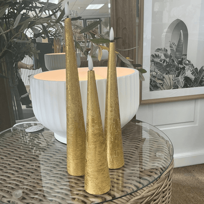 Mish/Stellar Haus Christmas Gold Cone LED Candle with Timer 29cm