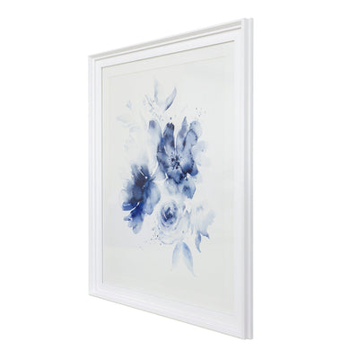 Oneworld Collection wall art Grace Blue Floral Print in White Hamptons Frame