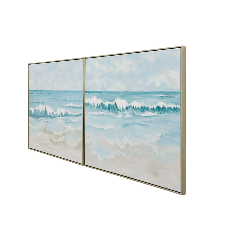 Oneworld Collection wall art Kyrah Waves Handpainted Canvas With Natural Frame Set 2