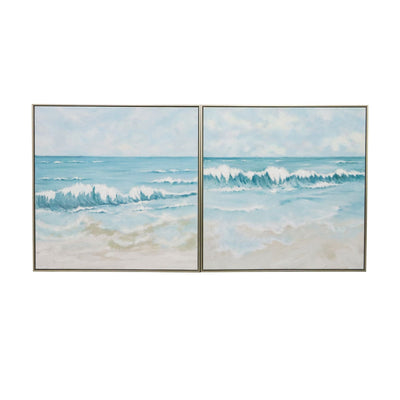 Oneworld Collection wall art Kyrah Waves Handpainted Canvas With Natural Frame Set 2