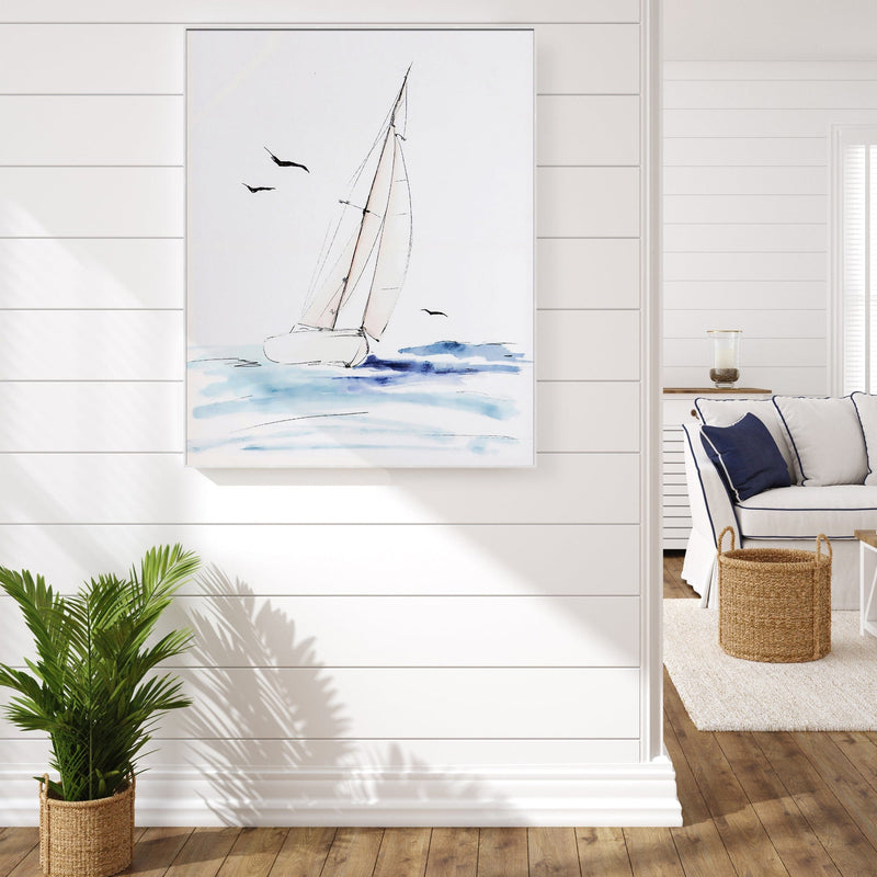 Oneworld Collection wall art Aidan Yacht Print With Natural Timber Frame