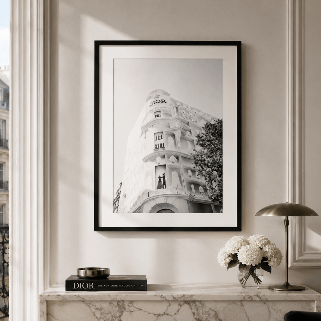 Dior Building Glass and Black Framed Print - 90cm x 120cm