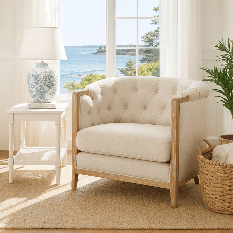 Oneworld Collection NZ Armchairs Louis Cream Armchair with Oak Washed Frame