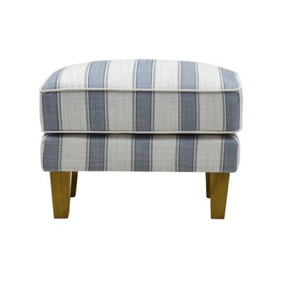 Oneworld Collection NZ Ottomans Bondi Hamptons Ottoman Blue Sky Stripe with Blue Piping