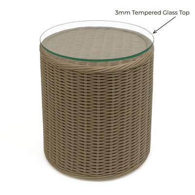 Oneworld Collection NZ outdoor Devonport Rattan Hamptons Outdoor Round Side Table 50cm Diametre