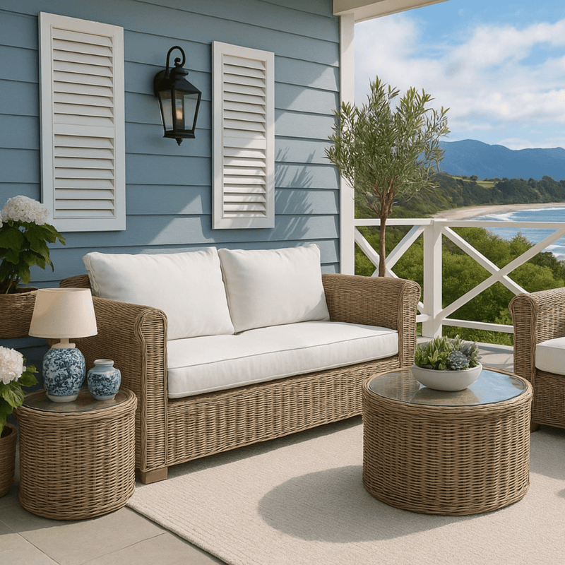 Oneworld Collection NZ outdoor Devonport Rattan Hamptons Outdoor 2 Seat Sofa