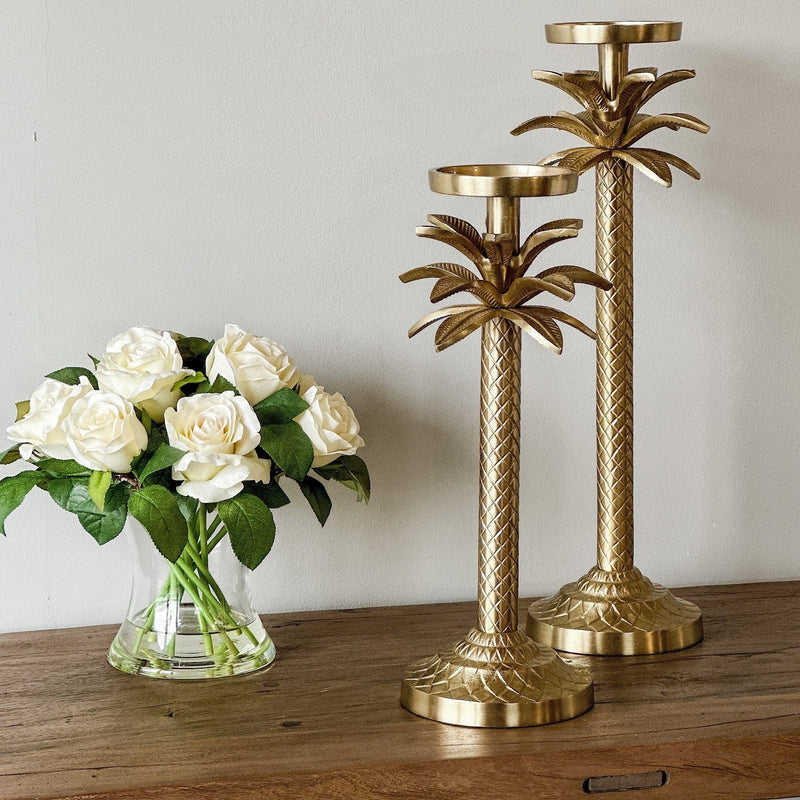 Florabelle Living Decorative Aspen Palm Candle Stick Gold Small