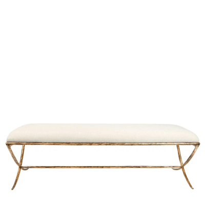 Florabelle Living Chairs Leo Upholstered Bench Gold in Natural Linen