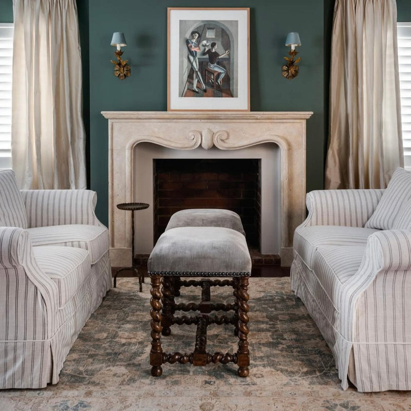 Oneworld Collection 3 Seat Avalon 3 Seat Hamptons Sofa Stone Stripe Linen Blend