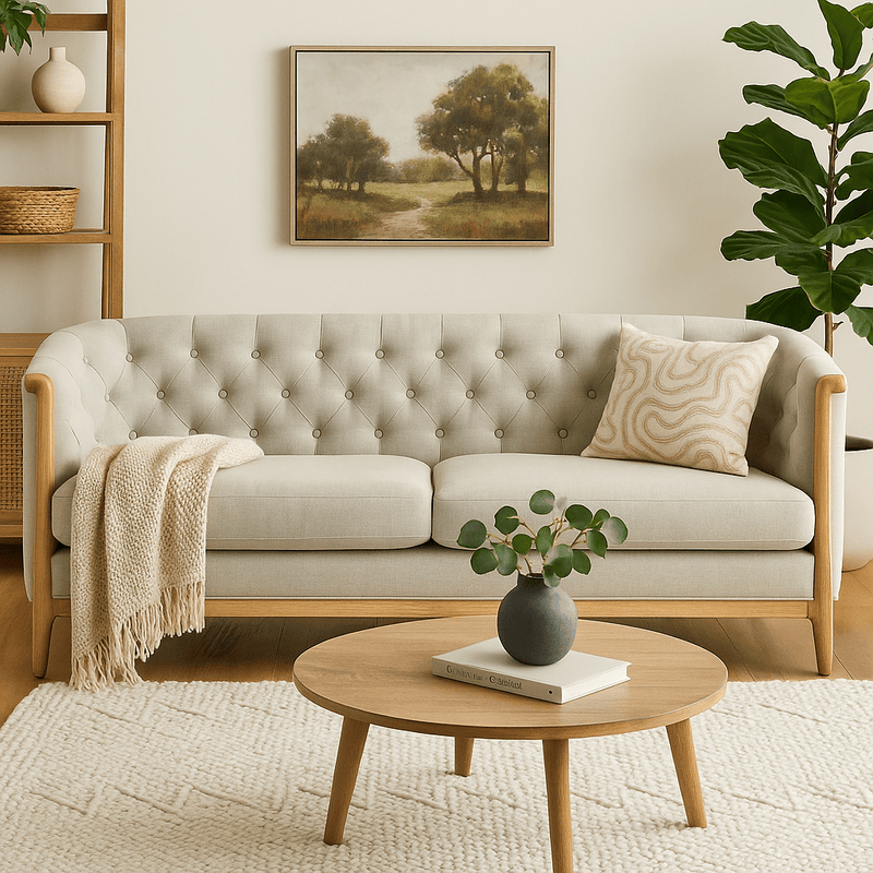 Oneworld Collection NZ 3 Seat Louis 3 Seater Cream Sofa with Washed Oak Frame