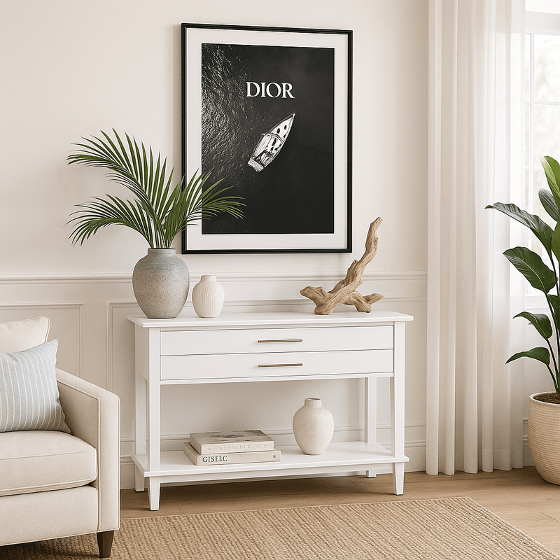 Oneworld Collection NZ Consoles Amber White 2 Drawer Console