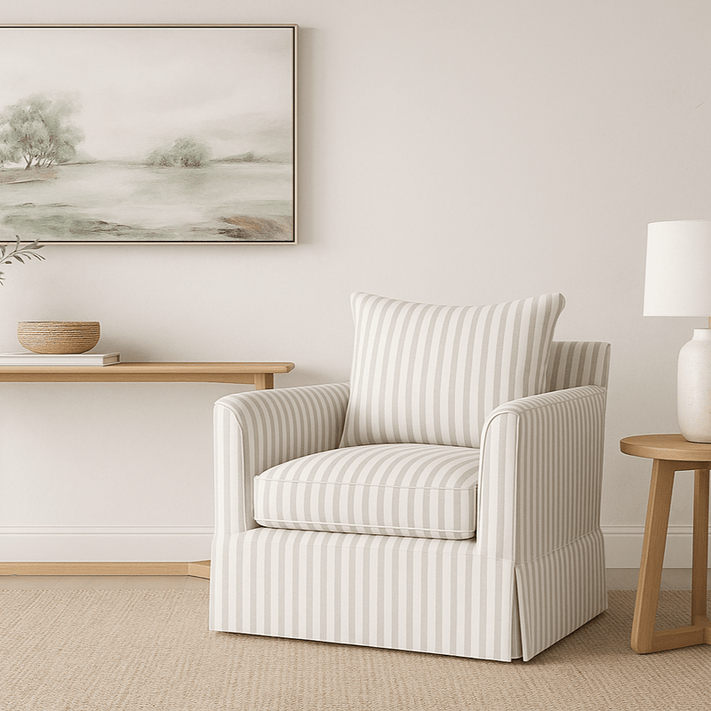 Oneworld Collection Armchairs Noosa Hamptons Armchair Natural Stripe Linen Blend
