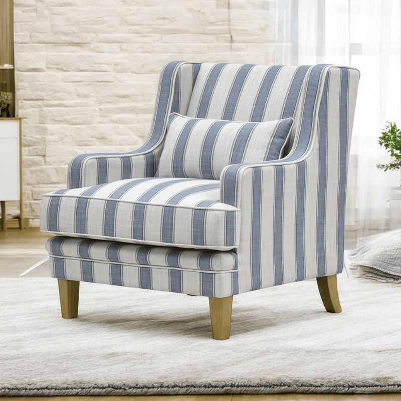 Oneworld Collection Armchairs Bondi Hamptons Armchair in Blue Sky Stripe Linen Blend