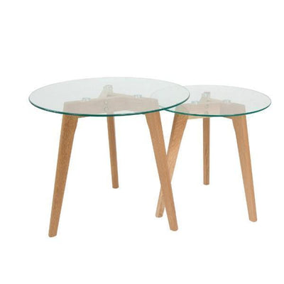 Oneworld Collection Side Tables Oslo Set 2 Oak Side Table Glass Top Lacquered Finish