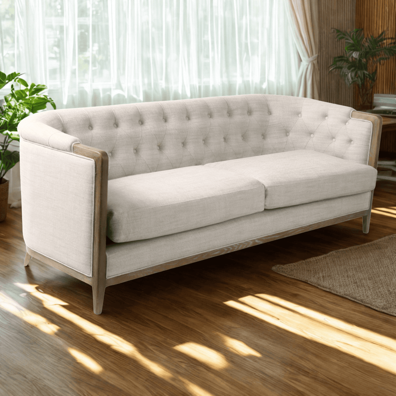 Oneworld Collection NZ 3 Seater Louis 3 Seater Cream Sofa with Washed Oak Frame