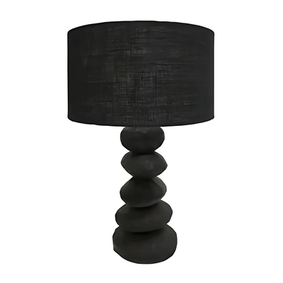 Robert Mark Limited Table Lamps Boulder Design Wooden Table Lamp - Black with Black Jute Shade