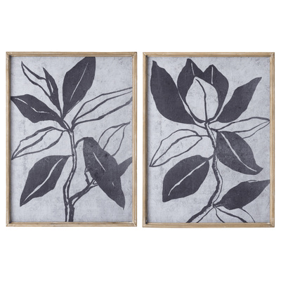 Oneworld Collection Wall Art Como Charcoal Leaves Set of Wall Art Set of 2