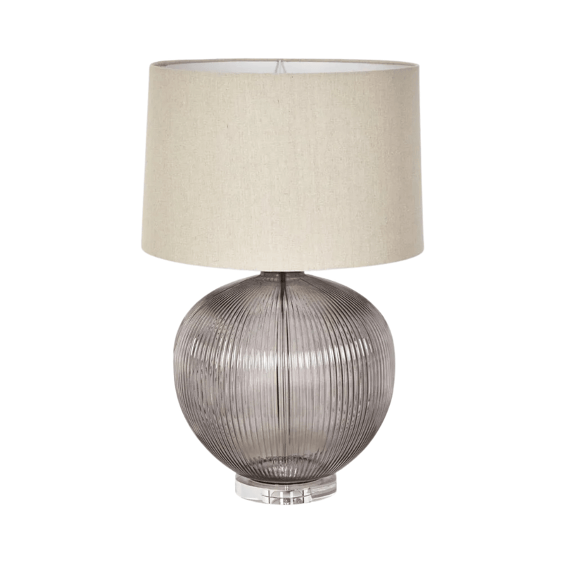 Florabelle Living Table Lamps Linden Smoke Glass Table Lamp w/ Natural Linen Shade