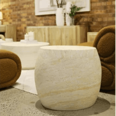 Robert Mark Limited Side Tables Piha Oval Travertine Look Side Table