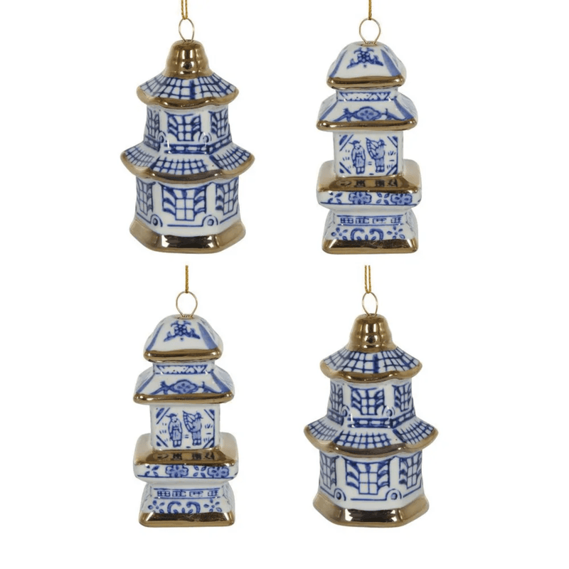 Florabelle Living Christmas Chinoiserie Box of 4 Pagoda Hanging Ornaments